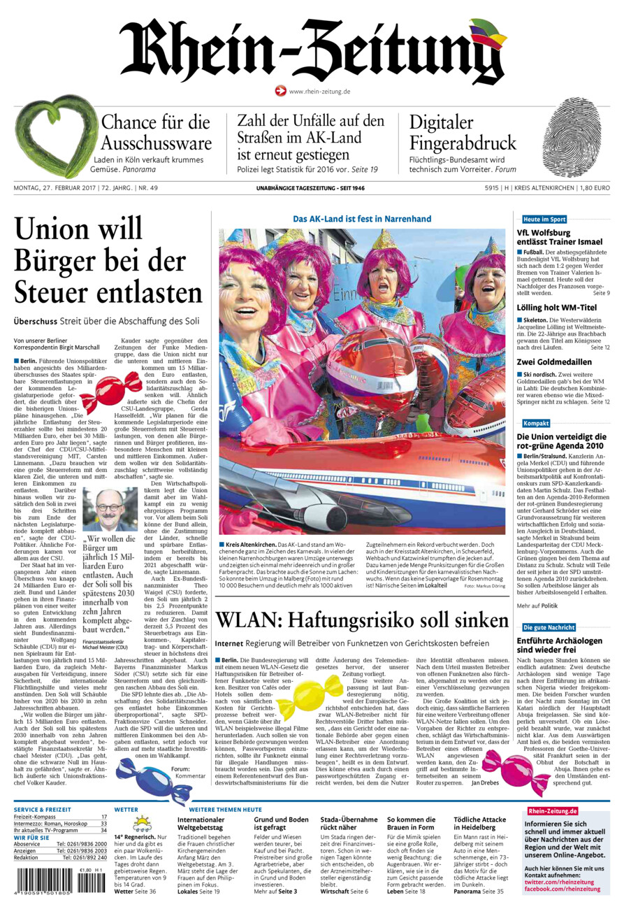 Rhein-Zeitung Kreis Altenkirchen vom Montag, 27.02.2017