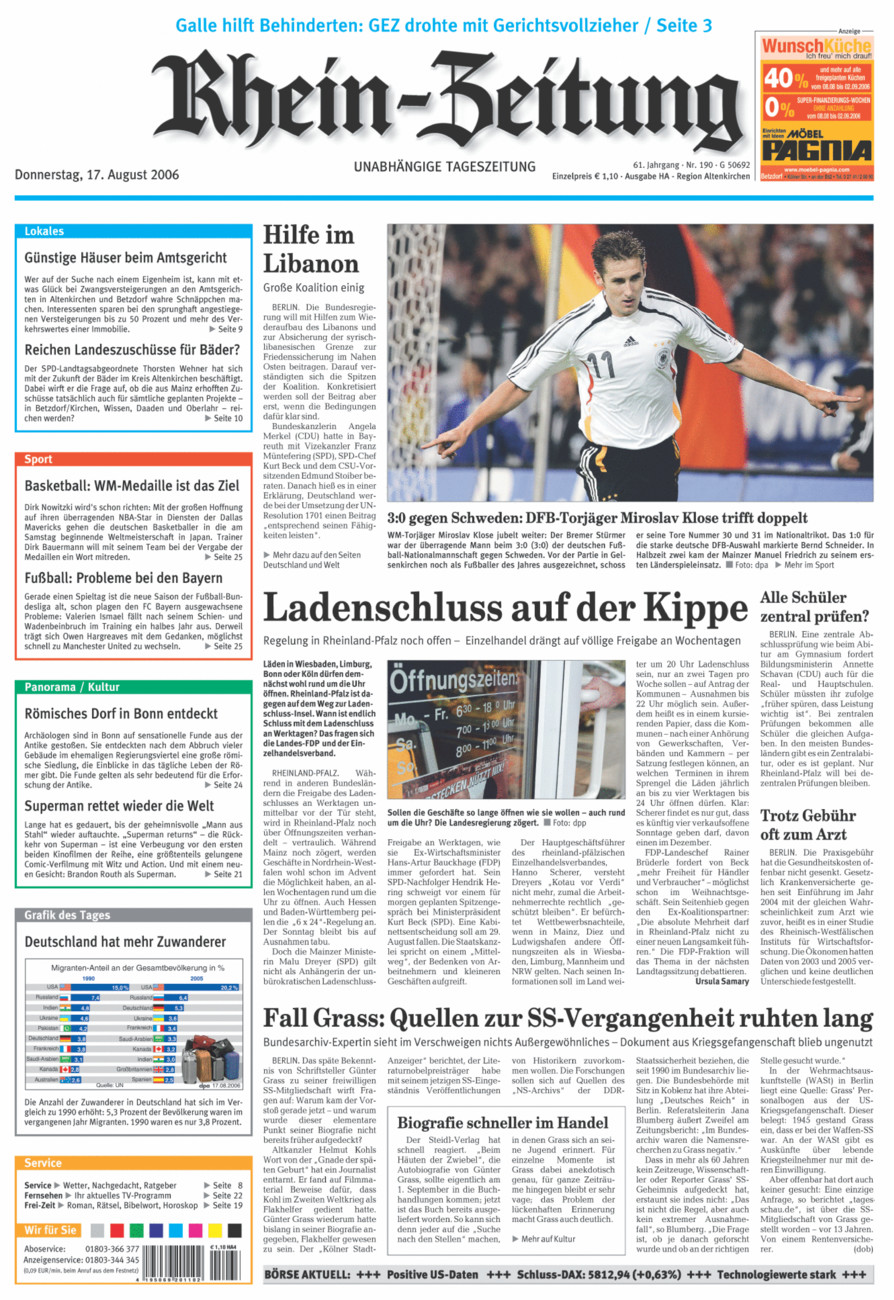 Rhein-Zeitung Kreis Altenkirchen vom Donnerstag, 17.08.2006