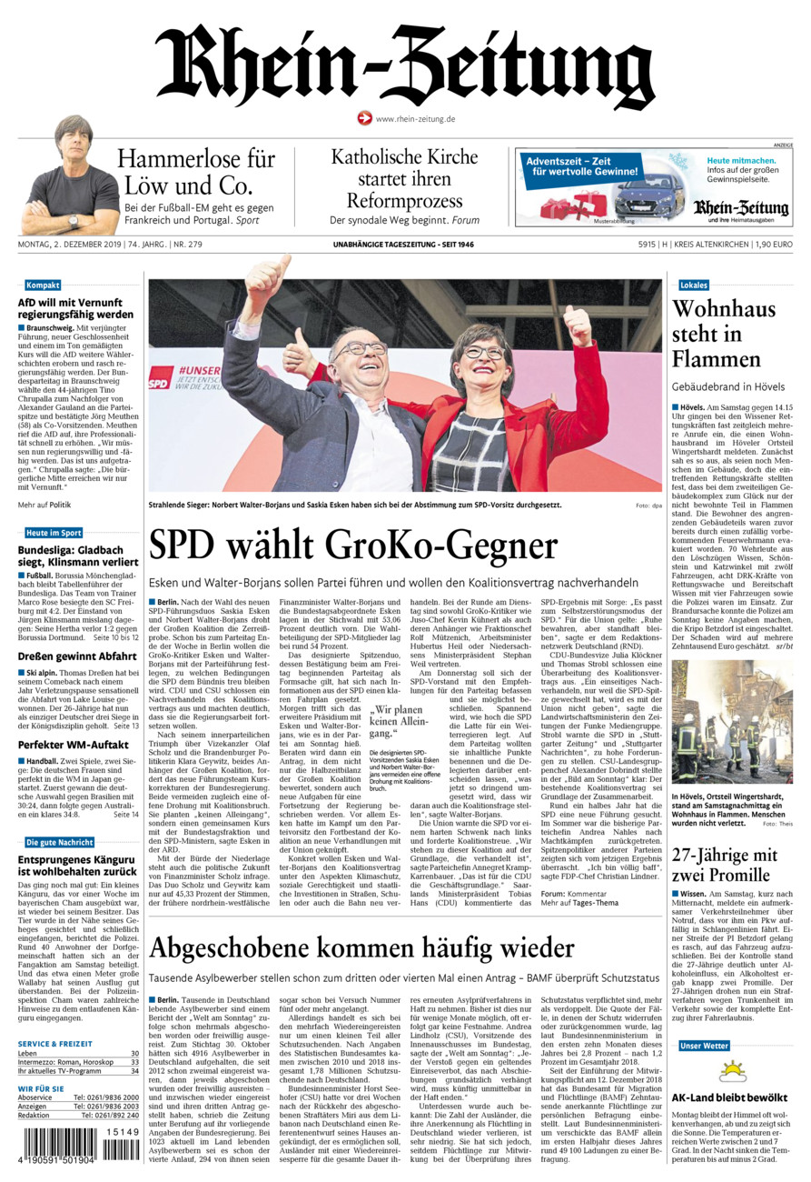 Rhein-Zeitung Kreis Altenkirchen vom Montag, 02.12.2019