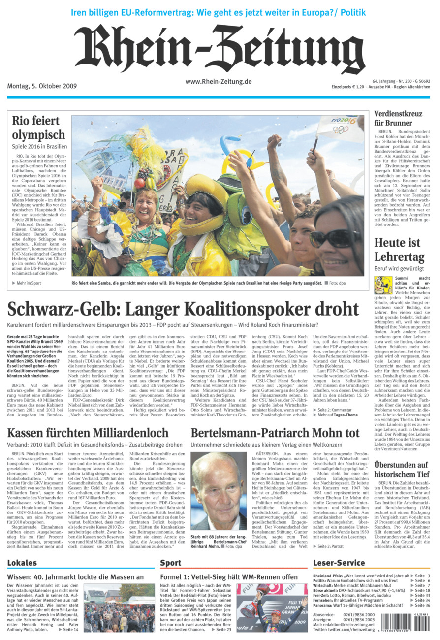 Rhein-Zeitung Kreis Altenkirchen vom Montag, 05.10.2009