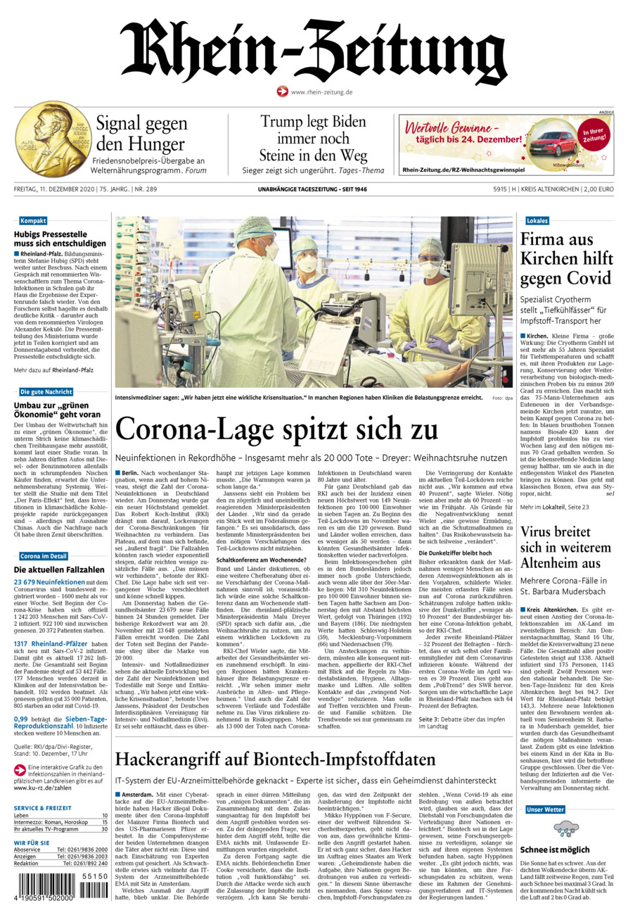 Rhein-Zeitung Kreis Altenkirchen vom Freitag, 11.12.2020
