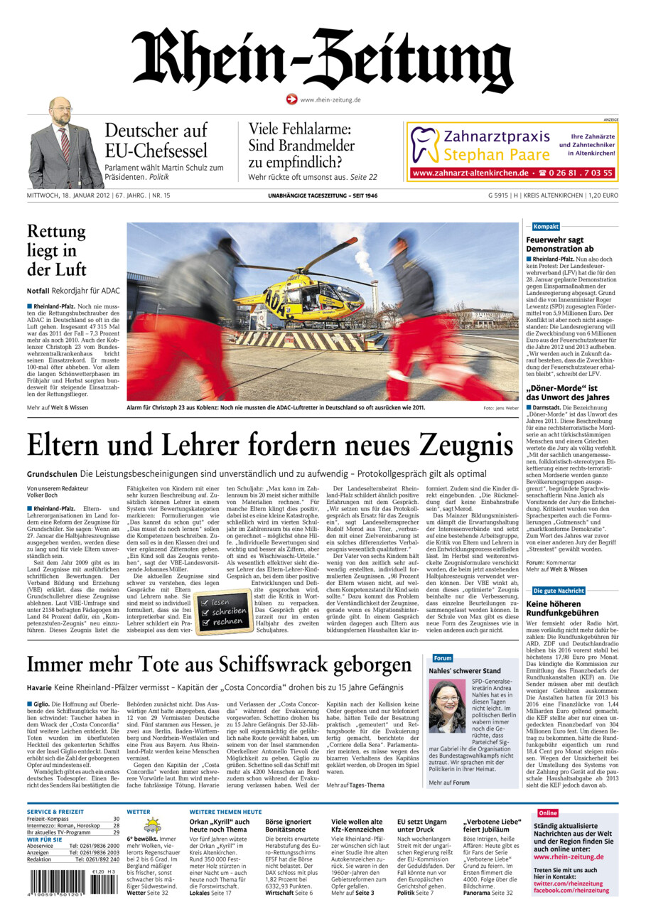 Rhein-Zeitung Kreis Altenkirchen vom Mittwoch, 18.01.2012