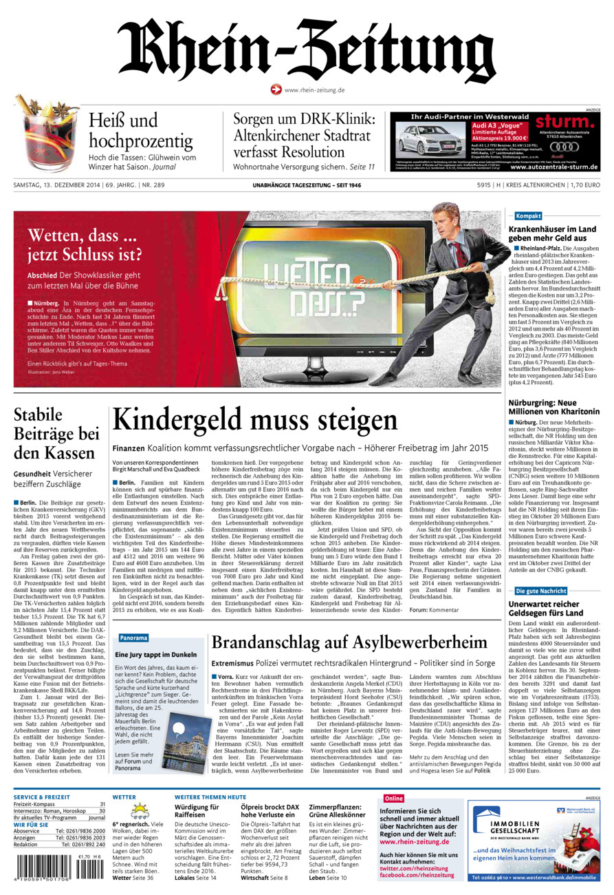 Rhein-Zeitung Kreis Altenkirchen vom Samstag, 13.12.2014