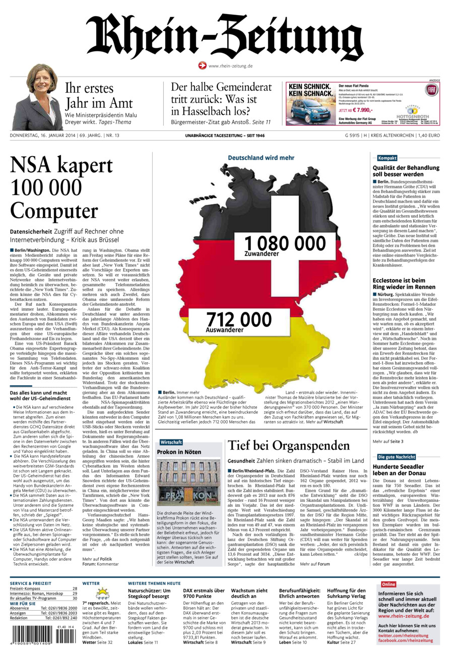 Rhein-Zeitung Kreis Altenkirchen vom Donnerstag, 16.01.2014
