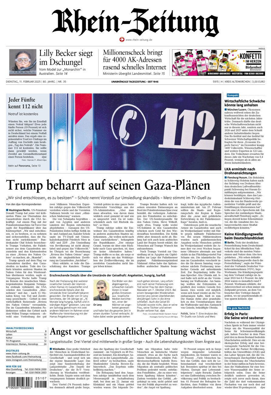 Rhein-Zeitung Kreis Altenkirchen vom Dienstag, 11.02.2025