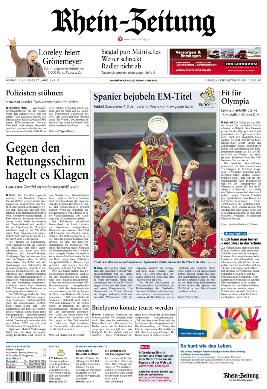 Rhein-Zeitung Kreis Altenkirchen vom Montag, 02.07.2012