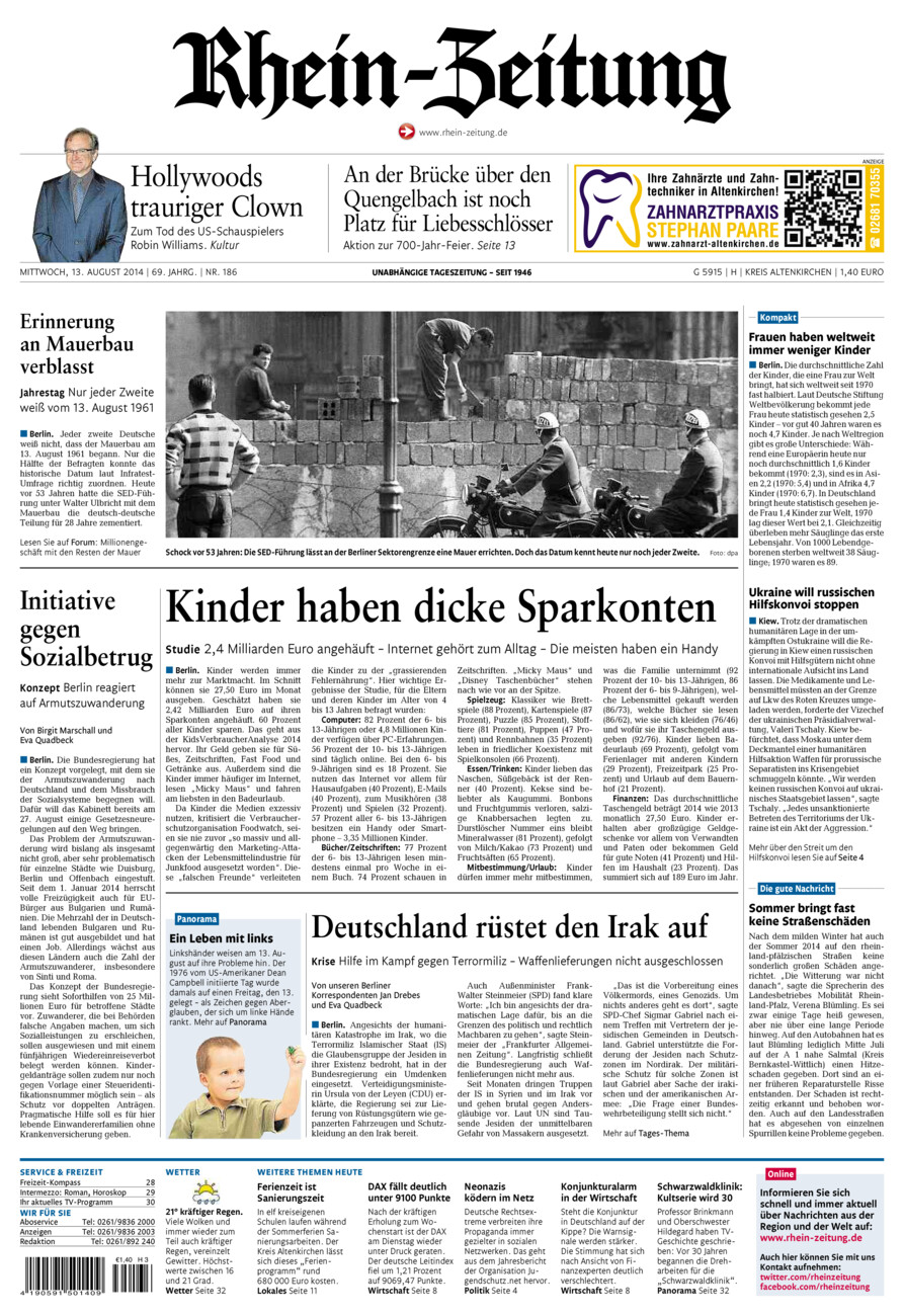 Rhein-Zeitung Kreis Altenkirchen vom Mittwoch, 13.08.2014