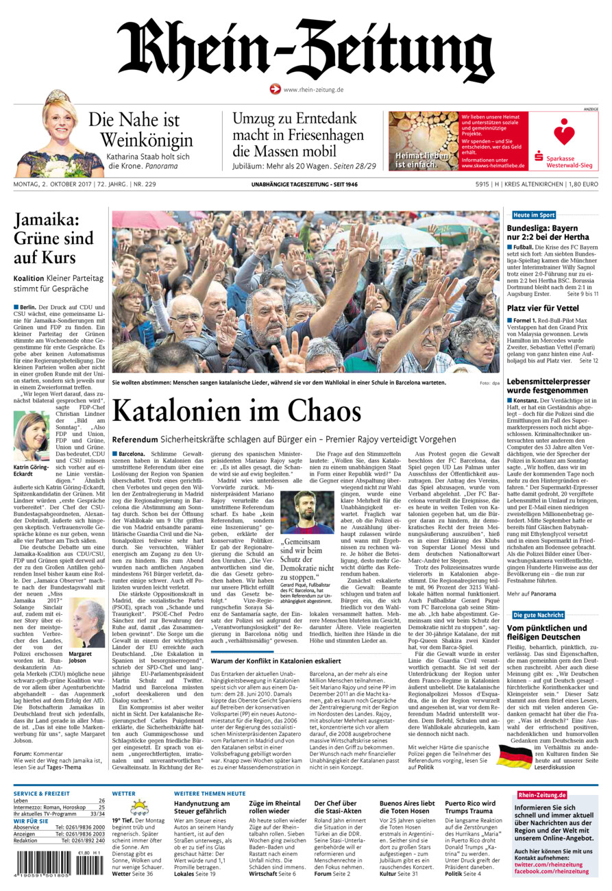 Rhein-Zeitung Kreis Altenkirchen vom Montag, 02.10.2017