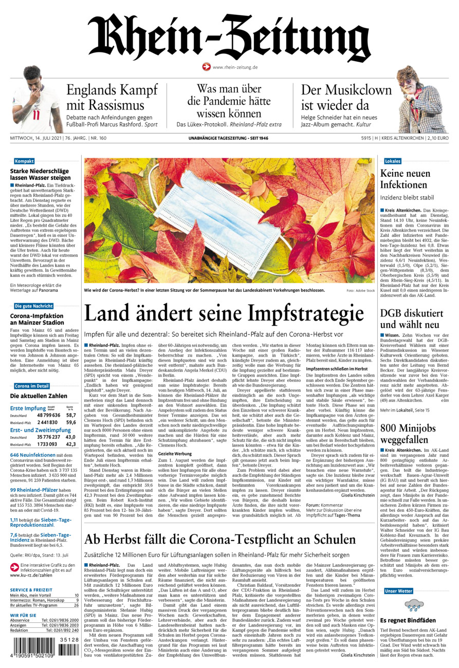 Rhein-Zeitung Kreis Altenkirchen vom Mittwoch, 14.07.2021