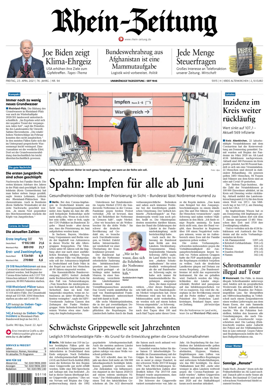 Rhein-Zeitung Kreis Altenkirchen vom Freitag, 23.04.2021