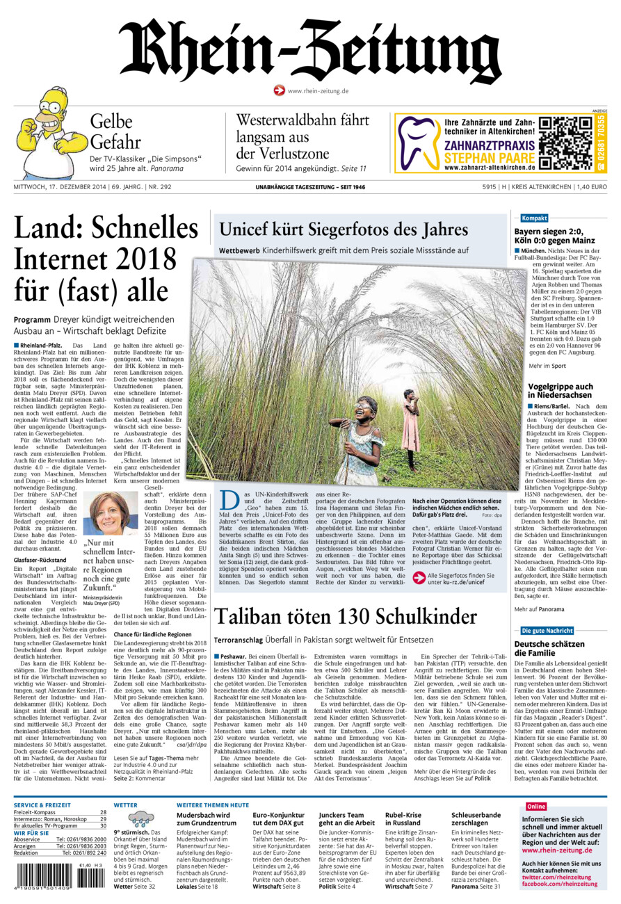 Rhein-Zeitung Kreis Altenkirchen vom Mittwoch, 17.12.2014