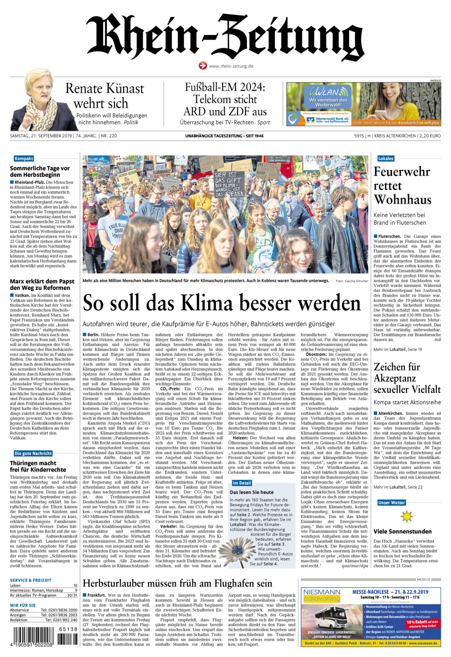 Rhein-Zeitung Kreis Altenkirchen vom Samstag, 21.09.2019