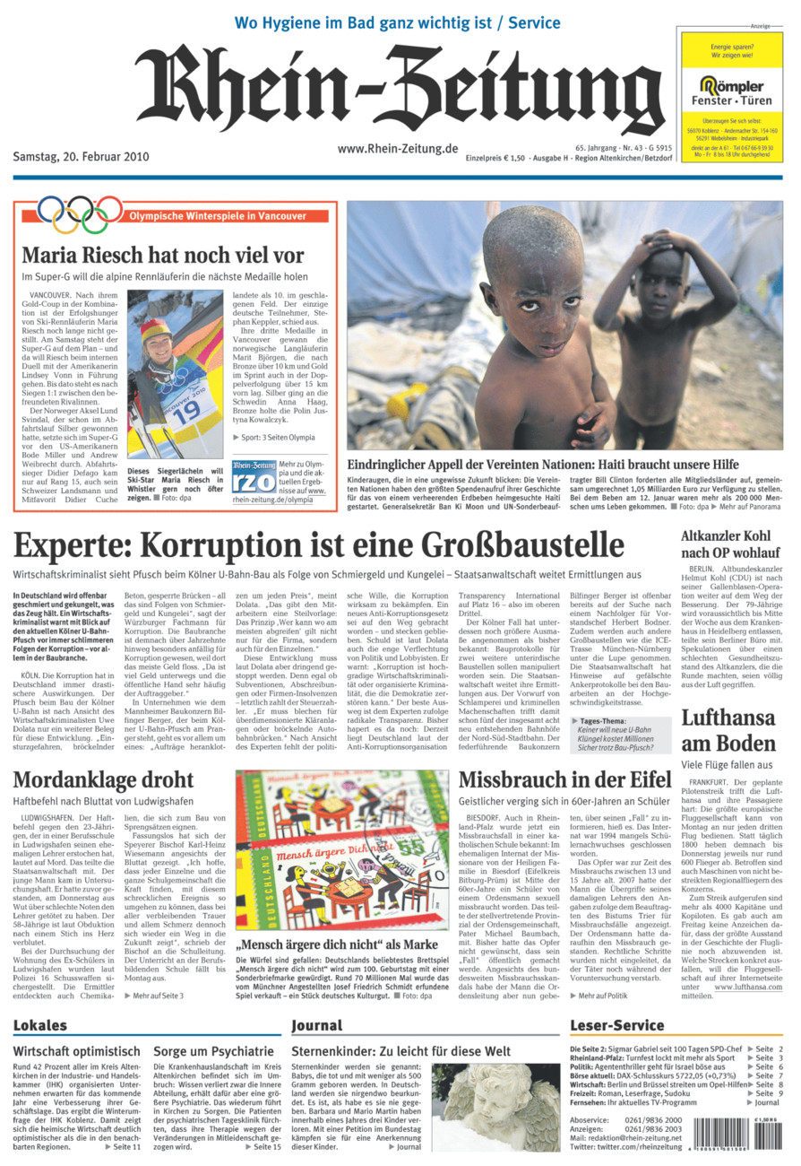 Rhein-Zeitung Kreis Altenkirchen vom Samstag, 20.02.2010