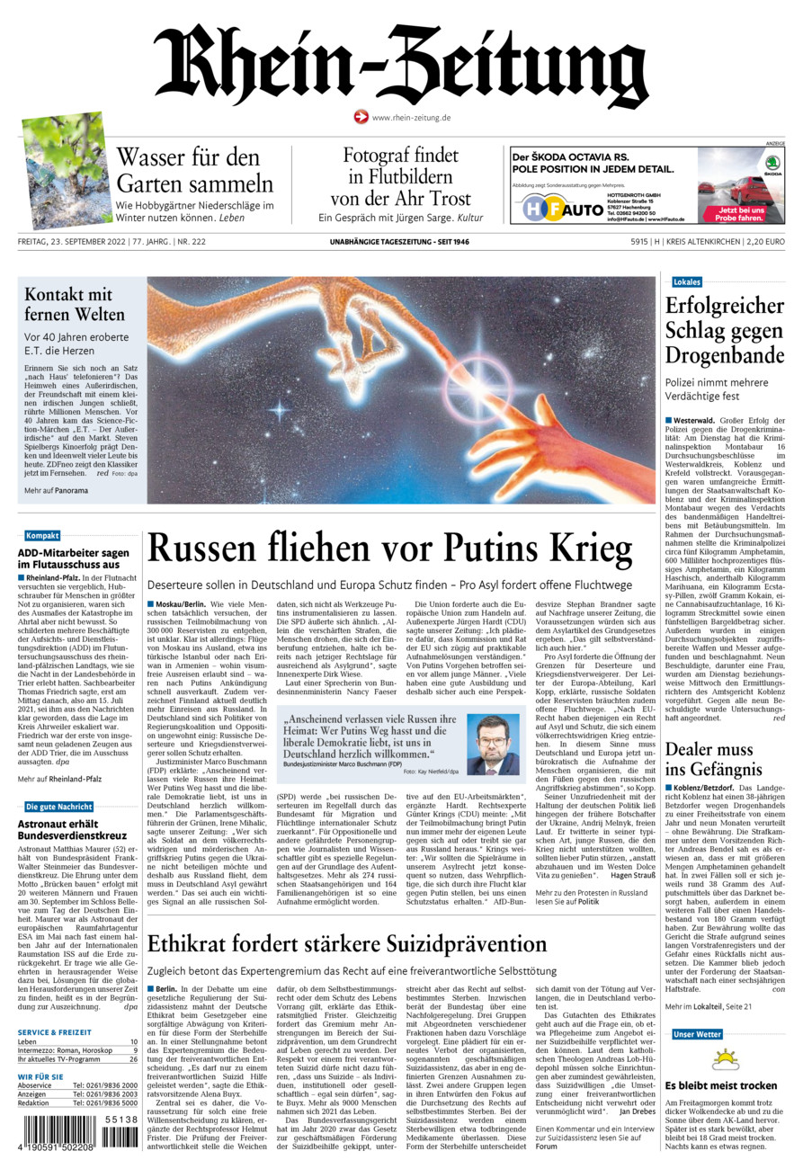 Rhein-Zeitung Kreis Altenkirchen vom Freitag, 23.09.2022