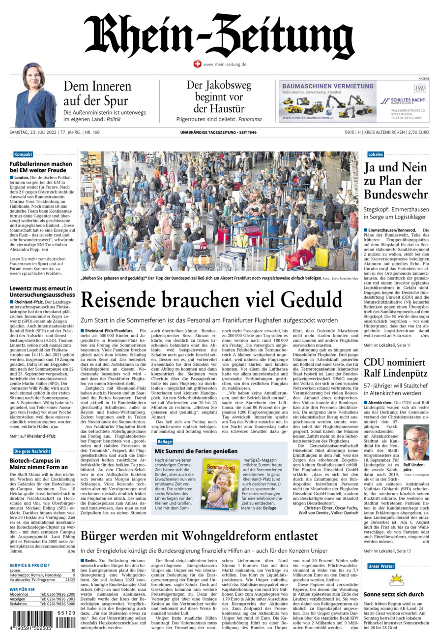 Rhein-Zeitung Kreis Altenkirchen vom Samstag, 23.07.2022