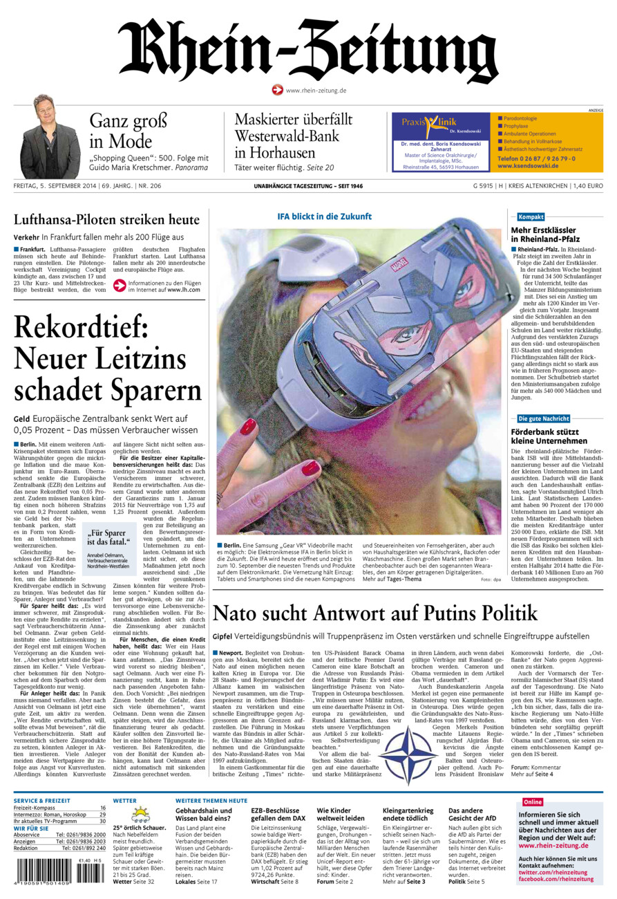 Rhein-Zeitung Kreis Altenkirchen vom Freitag, 05.09.2014