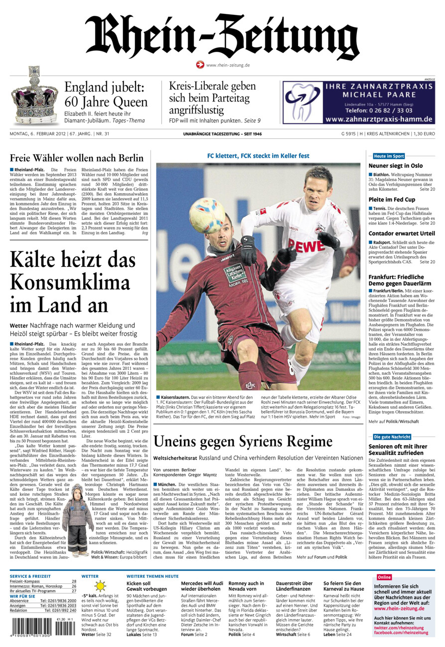 Rhein-Zeitung Kreis Altenkirchen vom Montag, 06.02.2012