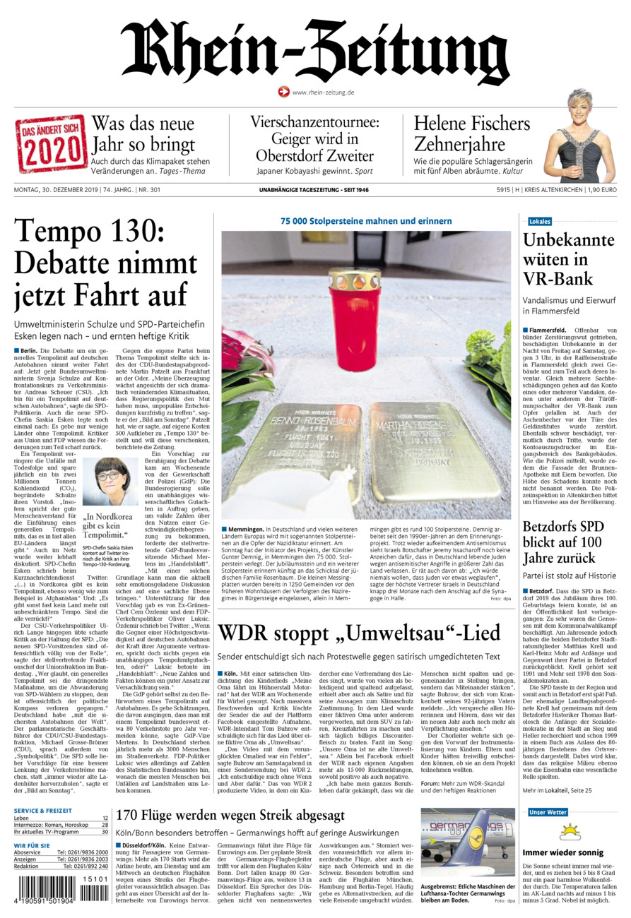 Rhein-Zeitung Kreis Altenkirchen vom Montag, 30.12.2019