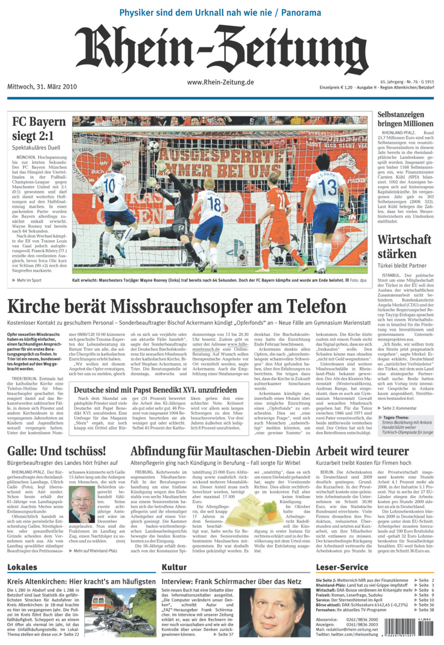 Rhein-Zeitung Kreis Altenkirchen vom Mittwoch, 31.03.2010