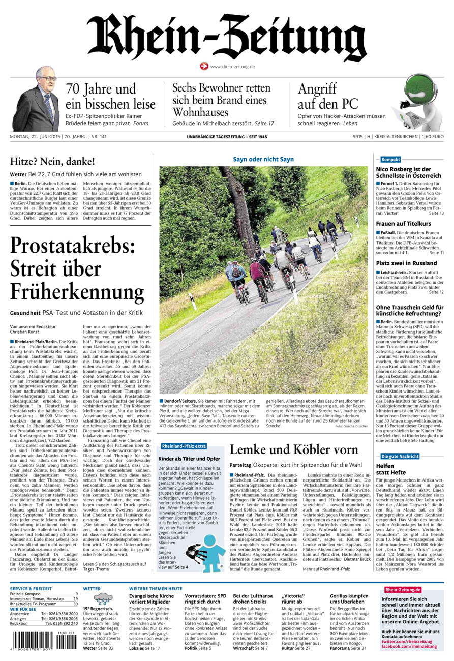 Rhein-Zeitung Kreis Altenkirchen vom Montag, 22.06.2015