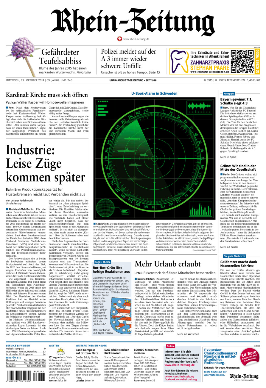 Rhein-Zeitung Kreis Altenkirchen vom Mittwoch, 22.10.2014