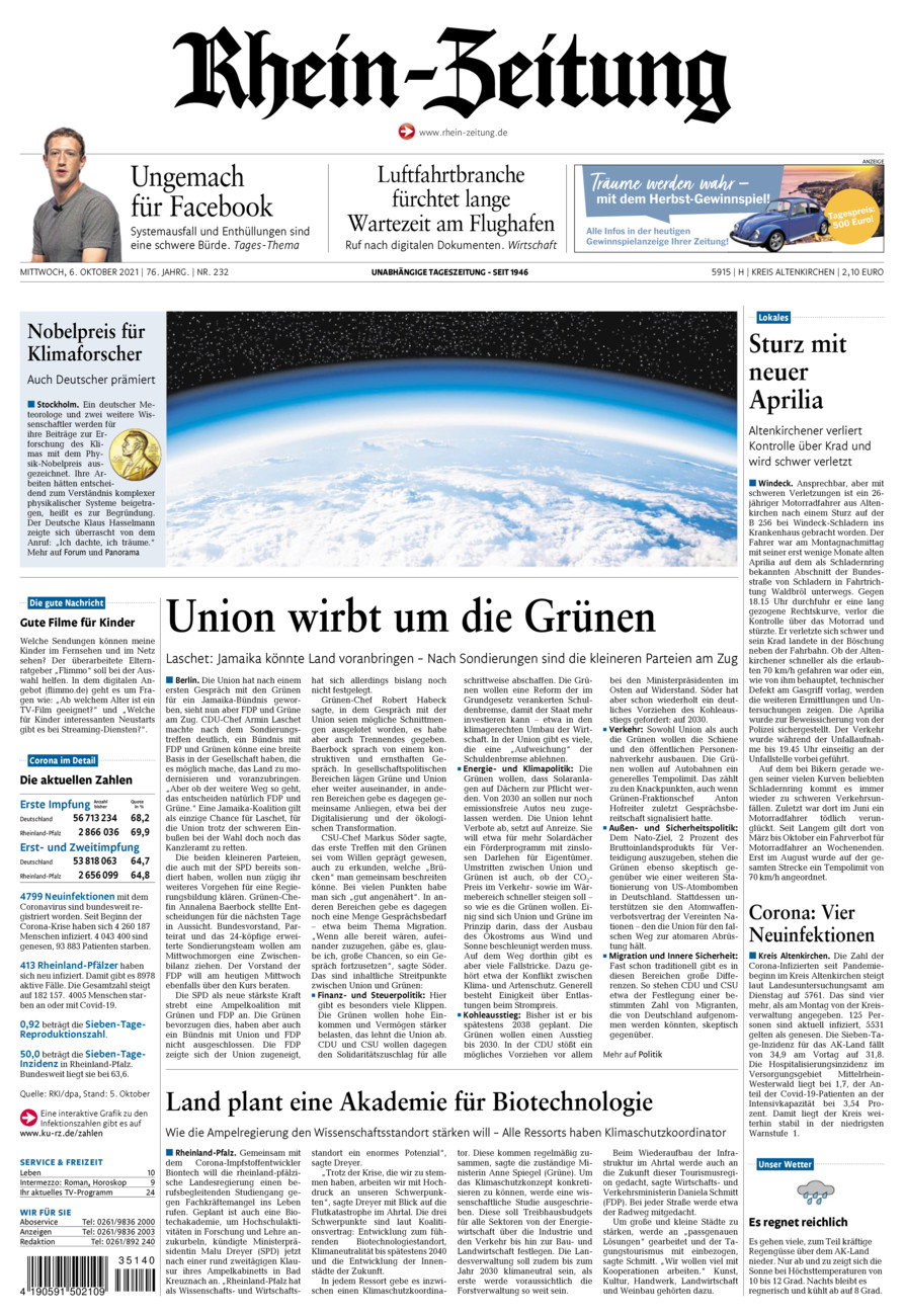 Rhein-Zeitung Kreis Altenkirchen vom Mittwoch, 06.10.2021
