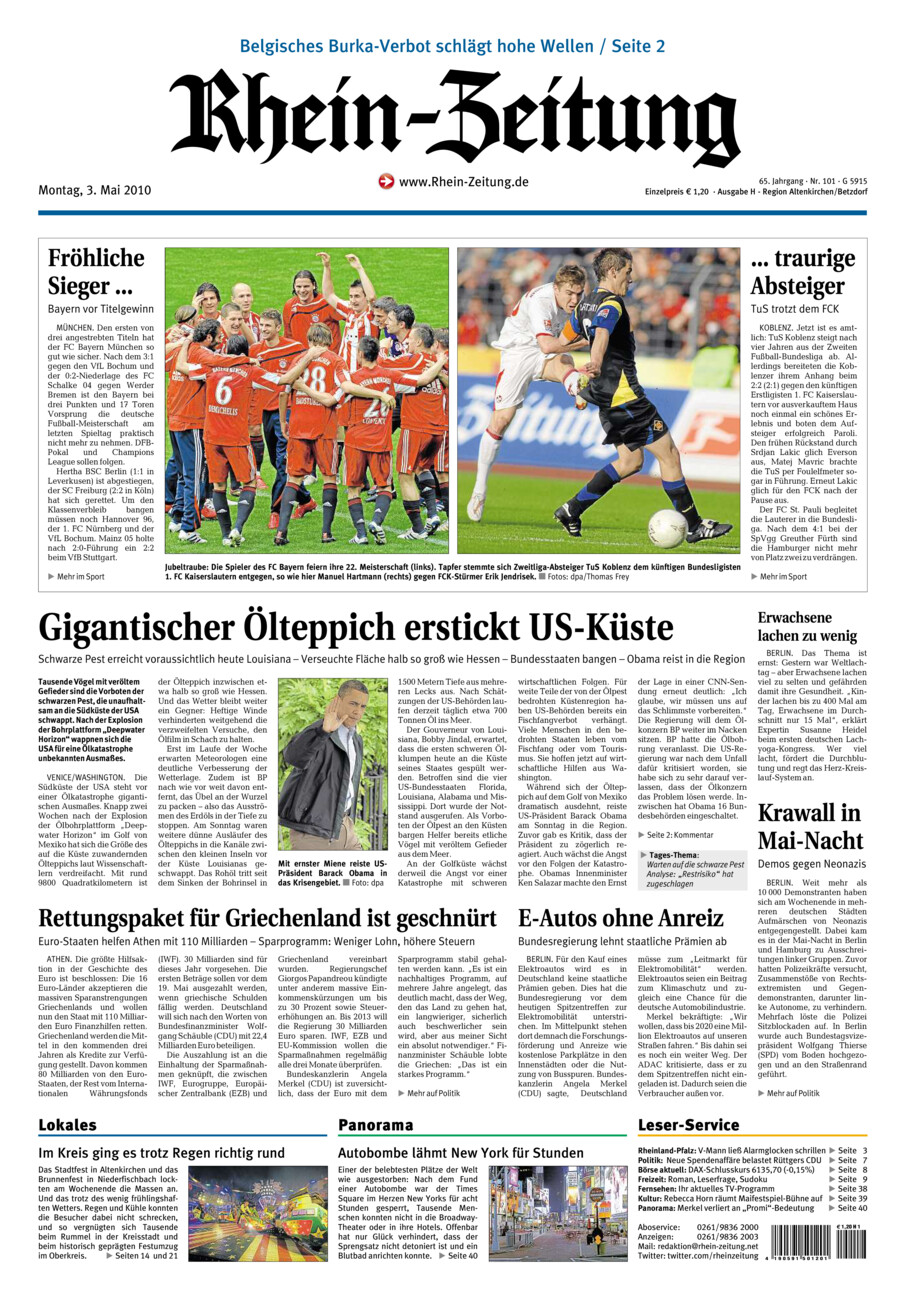Rhein-Zeitung Kreis Altenkirchen vom Montag, 03.05.2010