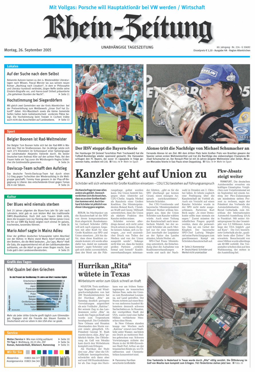 Rhein-Zeitung Kreis Altenkirchen vom Montag, 26.09.2005