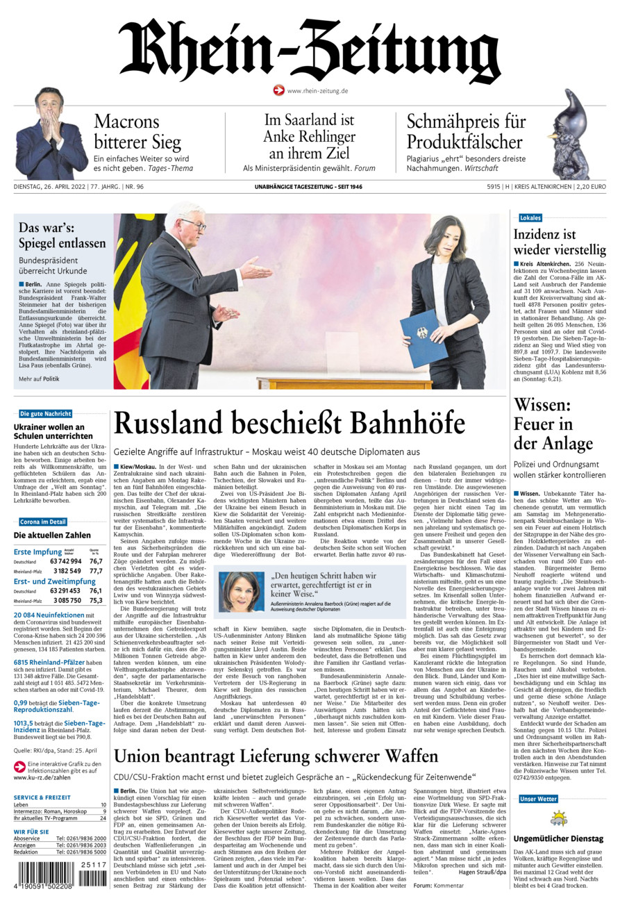 Rhein-Zeitung Kreis Altenkirchen vom Dienstag, 26.04.2022