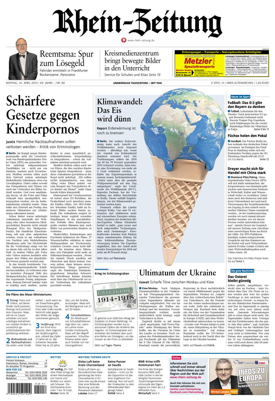 Rhein-Zeitung Kreis Altenkirchen vom Montag, 14.04.2014