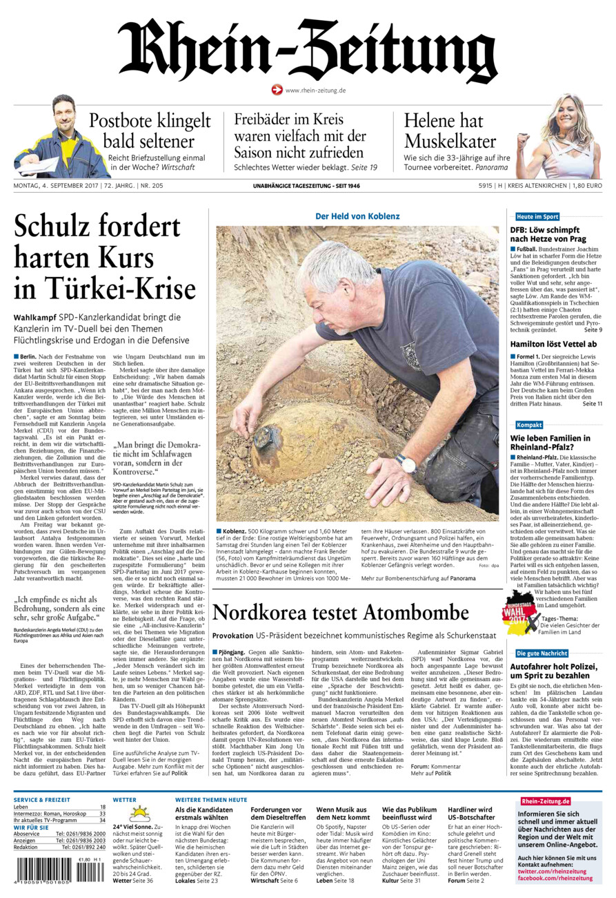 Rhein-Zeitung Kreis Altenkirchen vom Montag, 04.09.2017