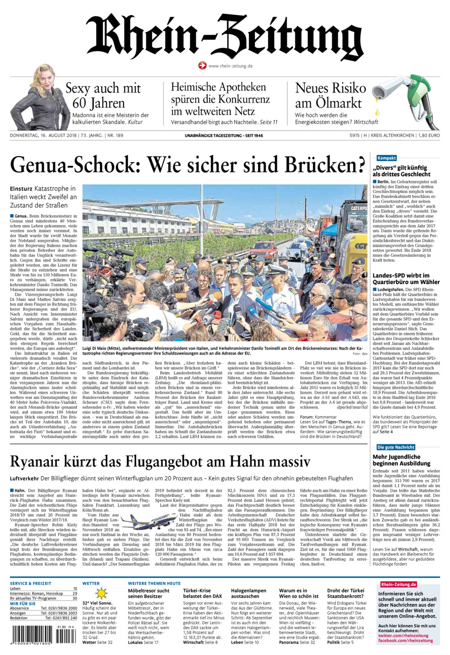 Rhein-Zeitung Kreis Altenkirchen vom Donnerstag, 16.08.2018