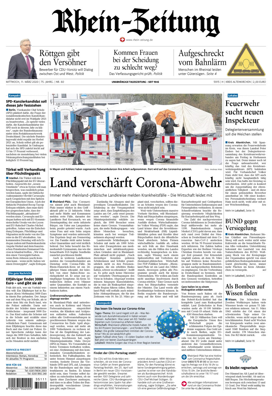 Rhein-Zeitung Kreis Altenkirchen vom Mittwoch, 11.03.2020