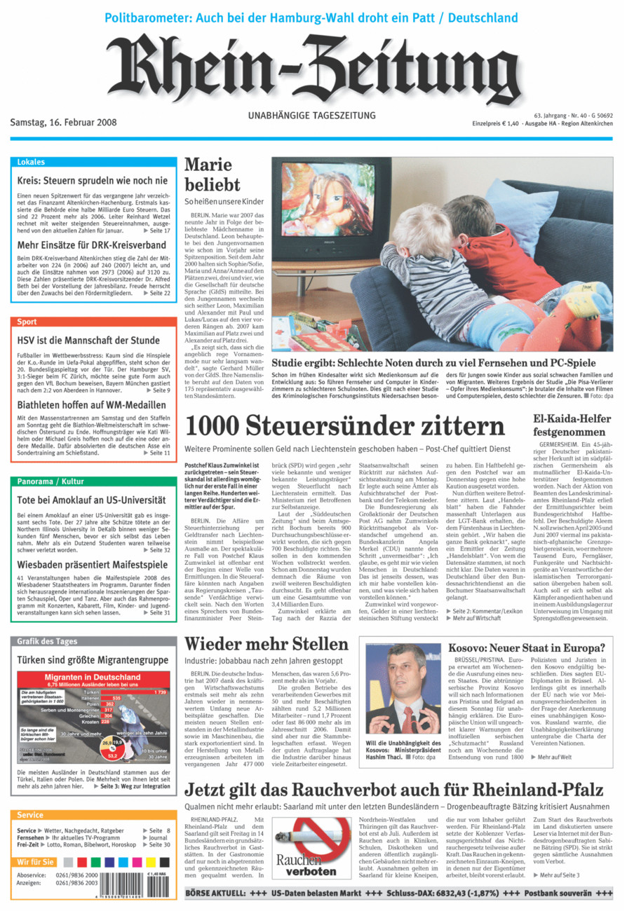 Rhein-Zeitung Kreis Altenkirchen vom Samstag, 16.02.2008