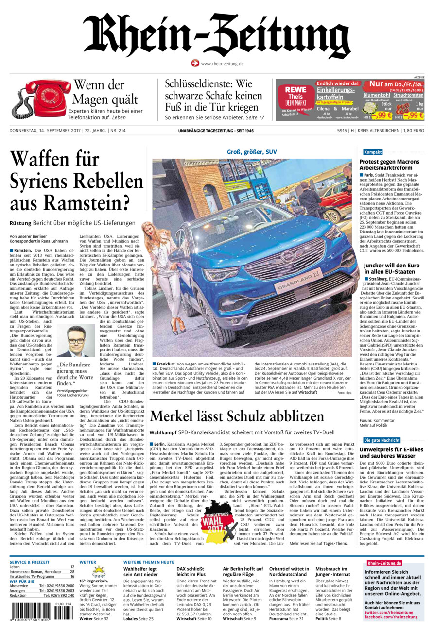 Rhein-Zeitung Kreis Altenkirchen vom Donnerstag, 14.09.2017