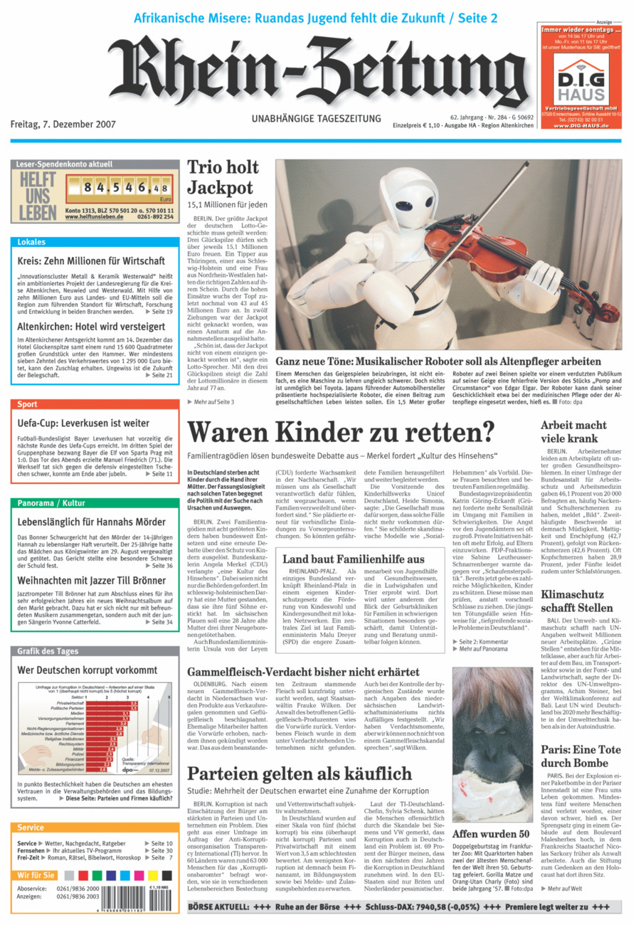 Rhein-Zeitung Kreis Altenkirchen vom Freitag, 07.12.2007