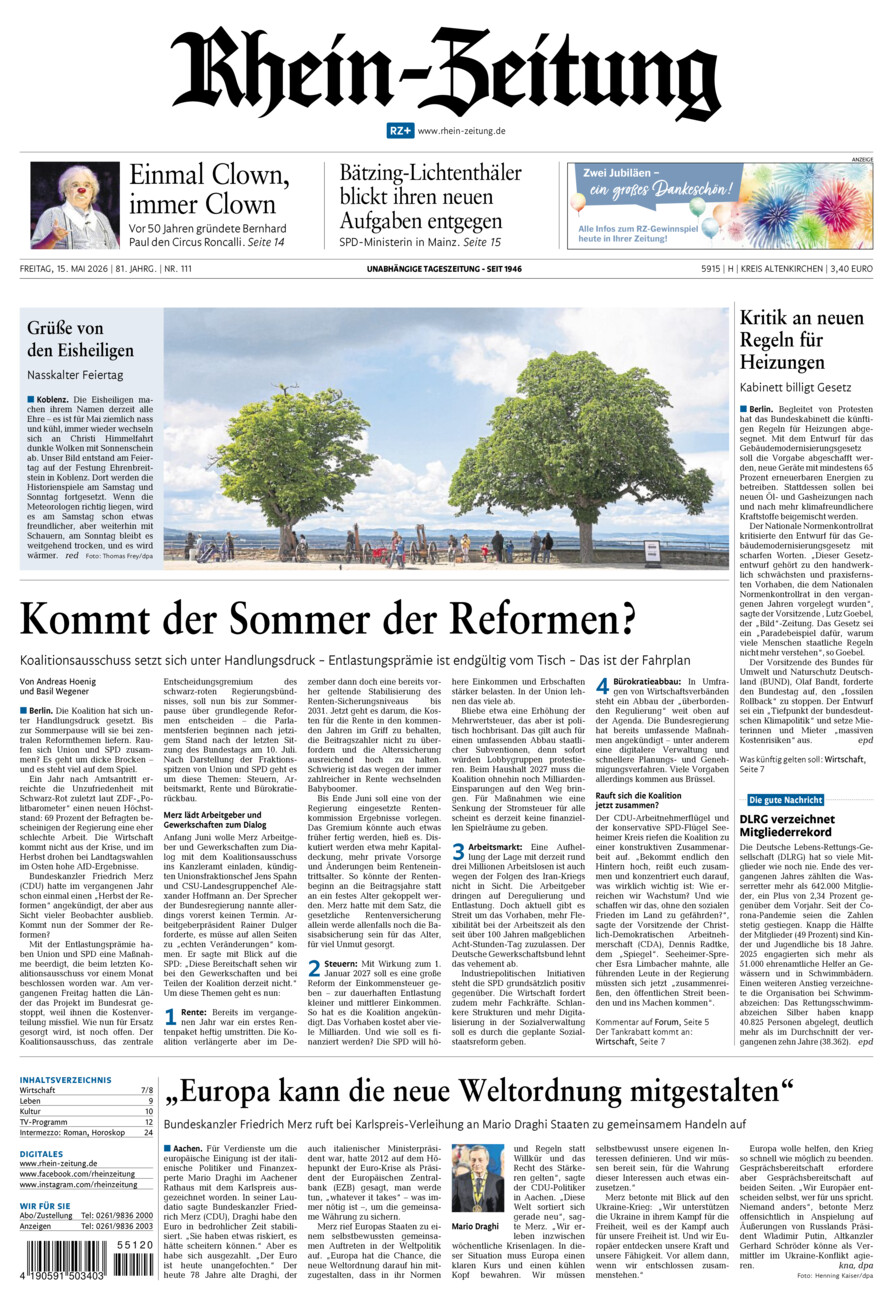 Rhein-Zeitung Kreis Altenkirchen vom Freitag, 15.05.2026