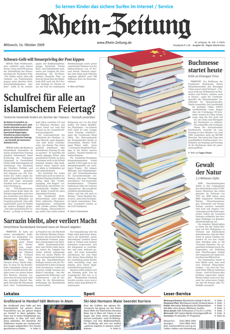 Rhein-Zeitung Kreis Altenkirchen vom Mittwoch, 14.10.2009