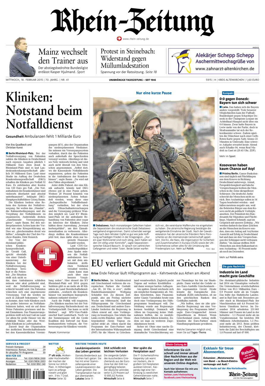 Rhein-Zeitung Kreis Altenkirchen vom Mittwoch, 18.02.2015