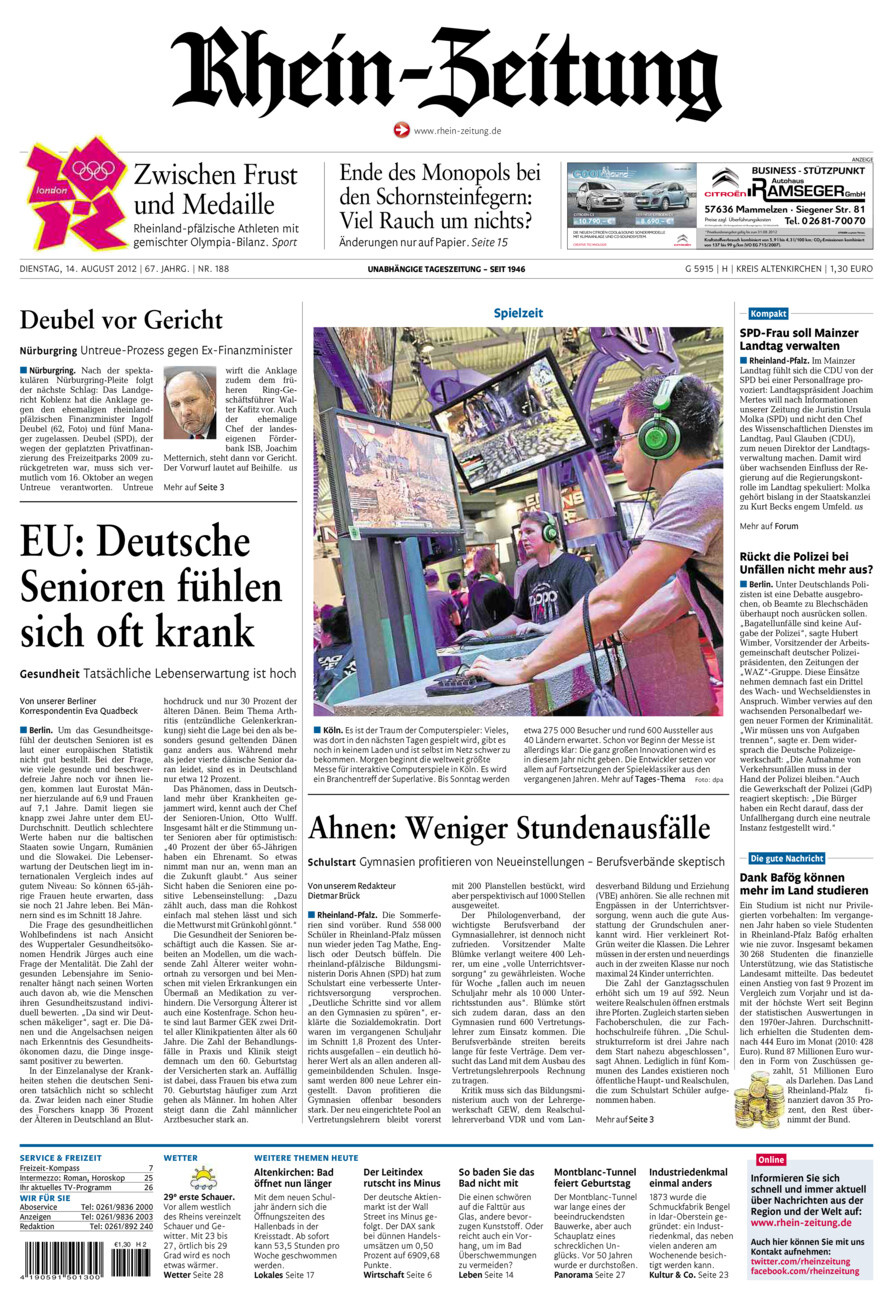 Rhein-Zeitung Kreis Altenkirchen vom Dienstag, 14.08.2012