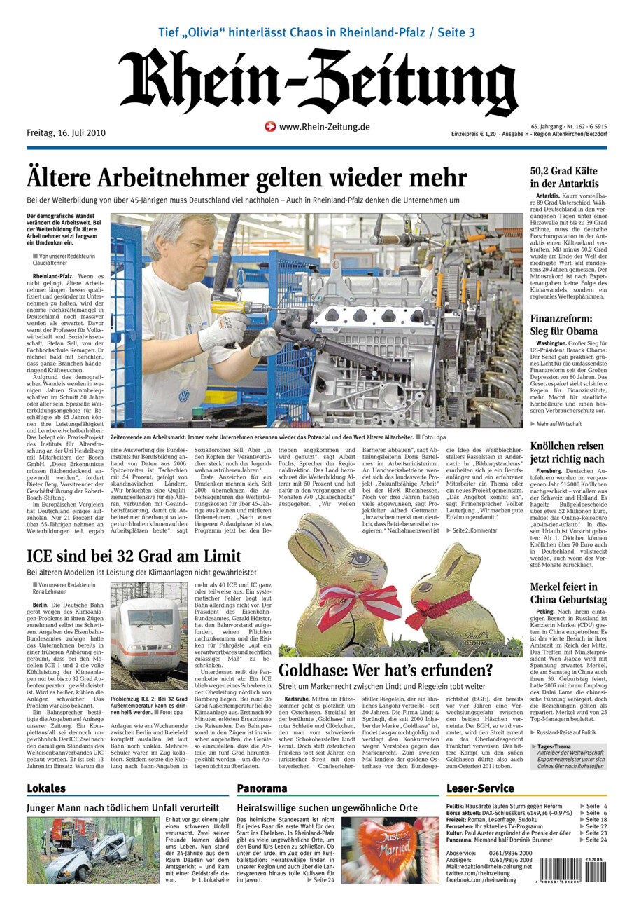 Rhein-Zeitung Kreis Altenkirchen vom Freitag, 16.07.2010