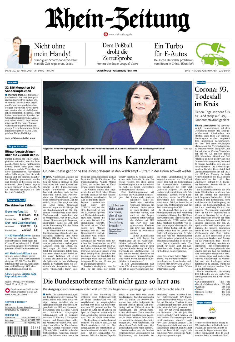 Rhein-Zeitung Kreis Altenkirchen vom Dienstag, 20.04.2021