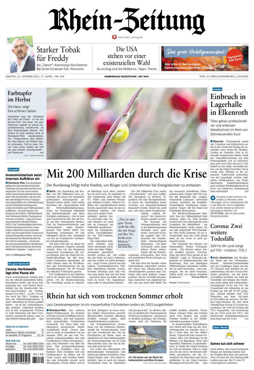 Rhein-Zeitung Kreis Altenkirchen vom Samstag, 22.10.2022