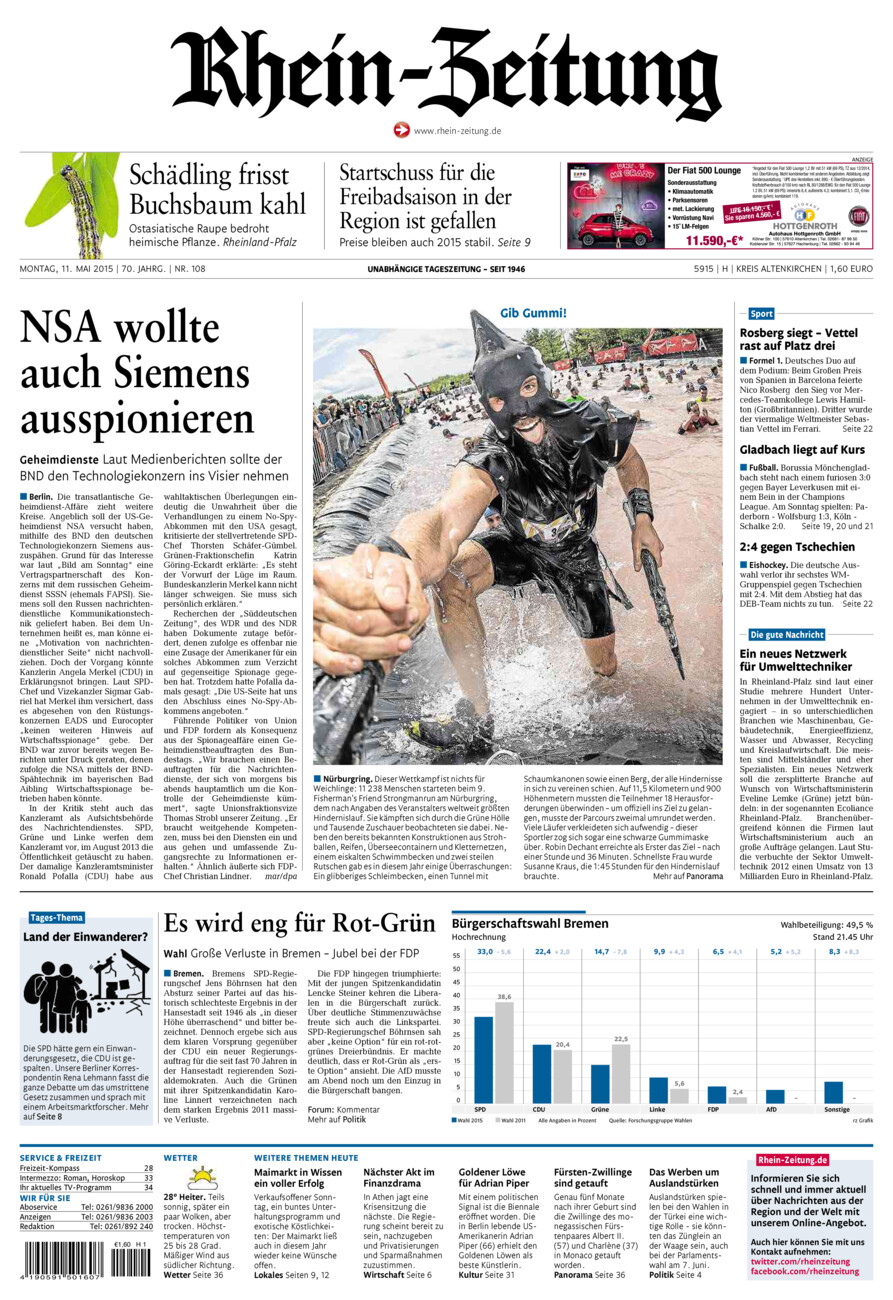 Rhein-Zeitung Kreis Altenkirchen vom Montag, 11.05.2015