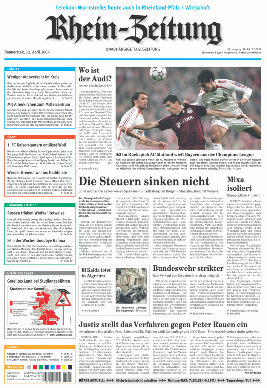 Rhein-Zeitung Kreis Altenkirchen vom Donnerstag, 12.04.2007