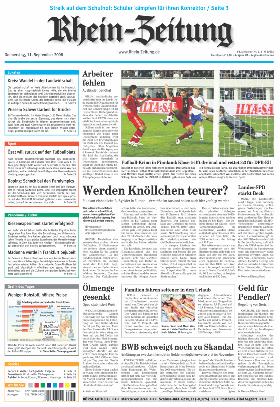 Rhein-Zeitung Kreis Altenkirchen vom Donnerstag, 11.09.2008