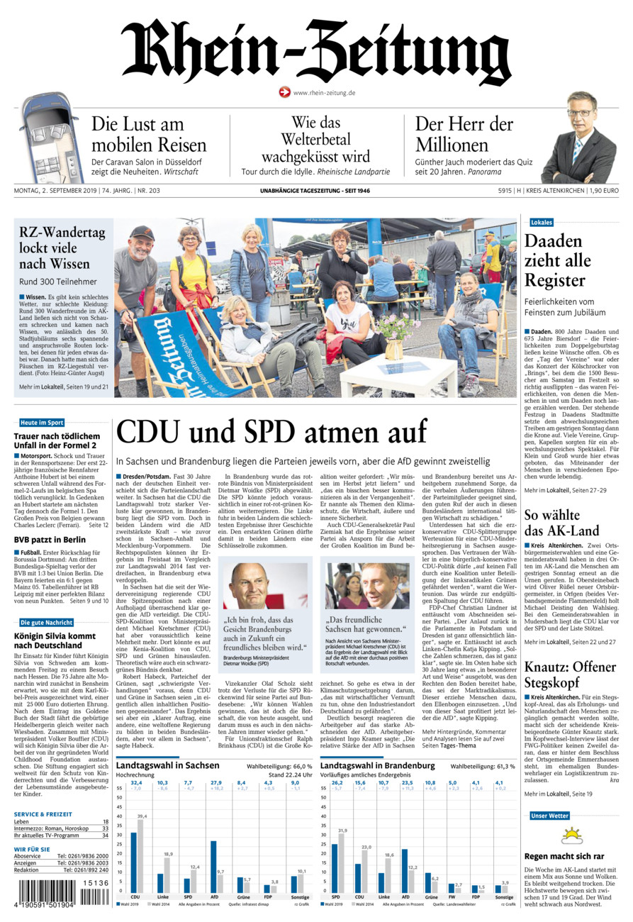 Rhein-Zeitung Kreis Altenkirchen vom Montag, 02.09.2019