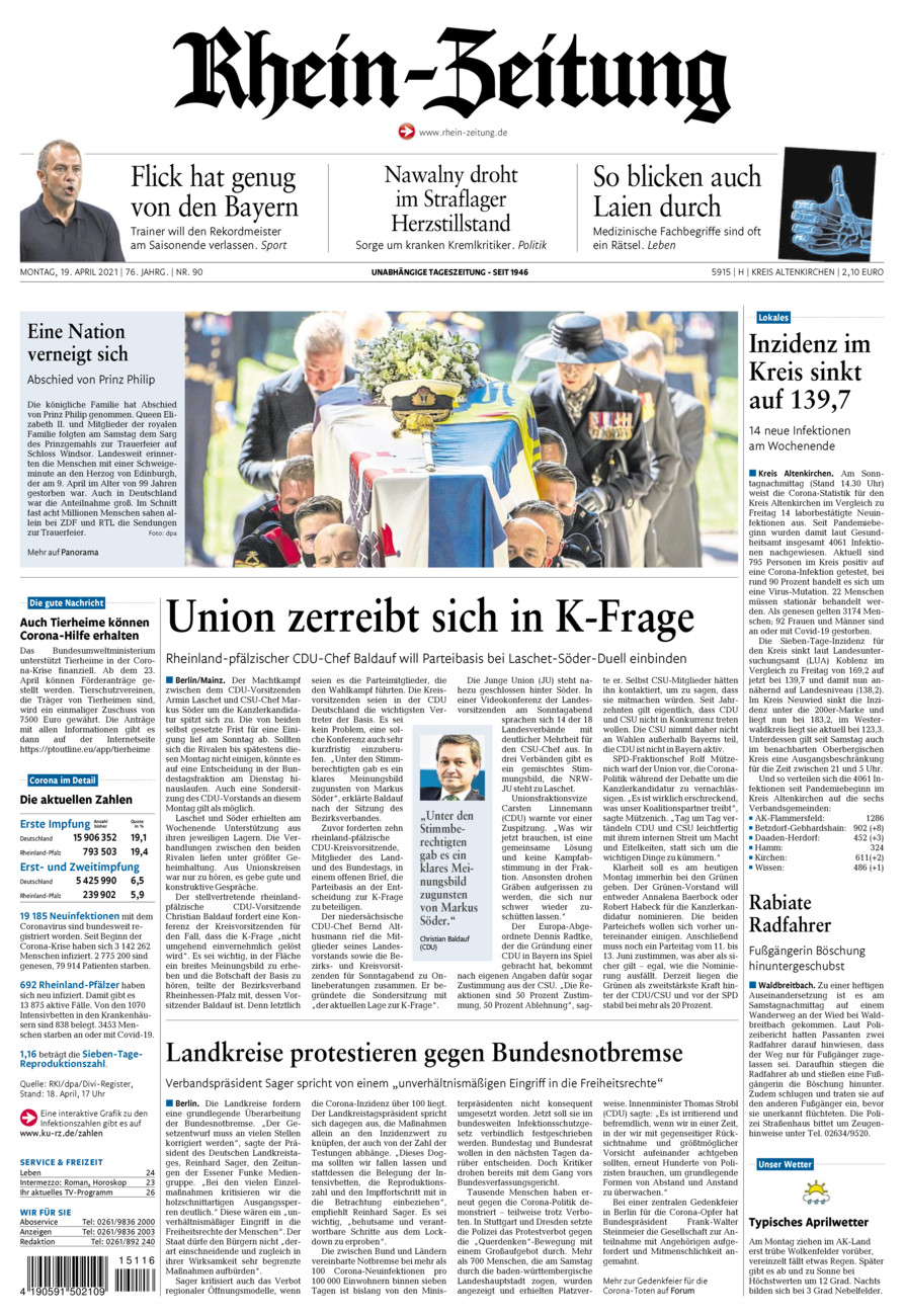 Rhein-Zeitung Kreis Altenkirchen vom Montag, 19.04.2021