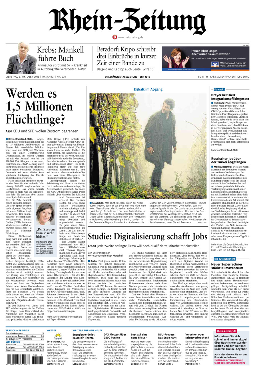 Rhein-Zeitung Kreis Altenkirchen vom Dienstag, 06.10.2015