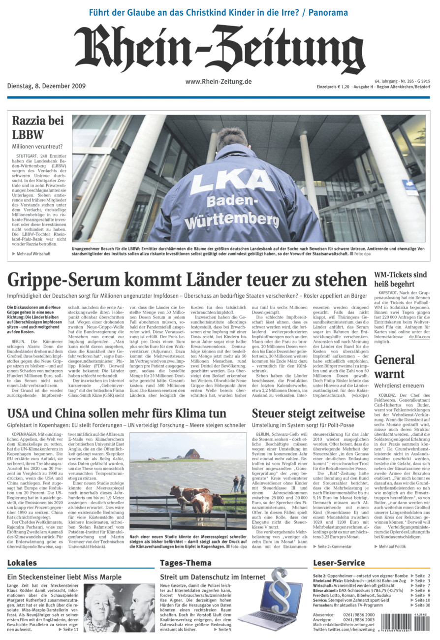 Rhein-Zeitung Kreis Altenkirchen vom Dienstag, 08.12.2009